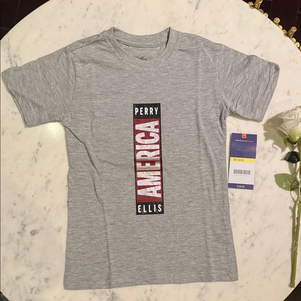 Perry Ellis Gray America Graphic Tee